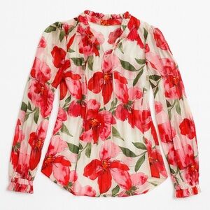 Joie Red Floral Blouse S NWT Long Sleeve Sheer Metallic Pinstripe